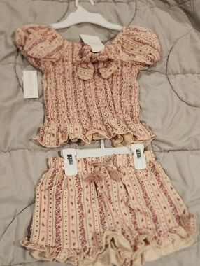 Rachel Zoe Cream and Pink Floral Smocked Top & Shorts